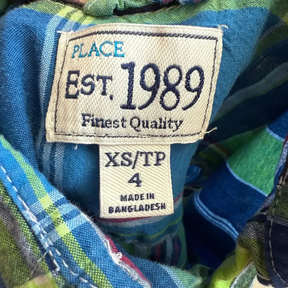 5/$35 ‎    The Children's Place Boys Plaid Shirt - Blue/Green - XS